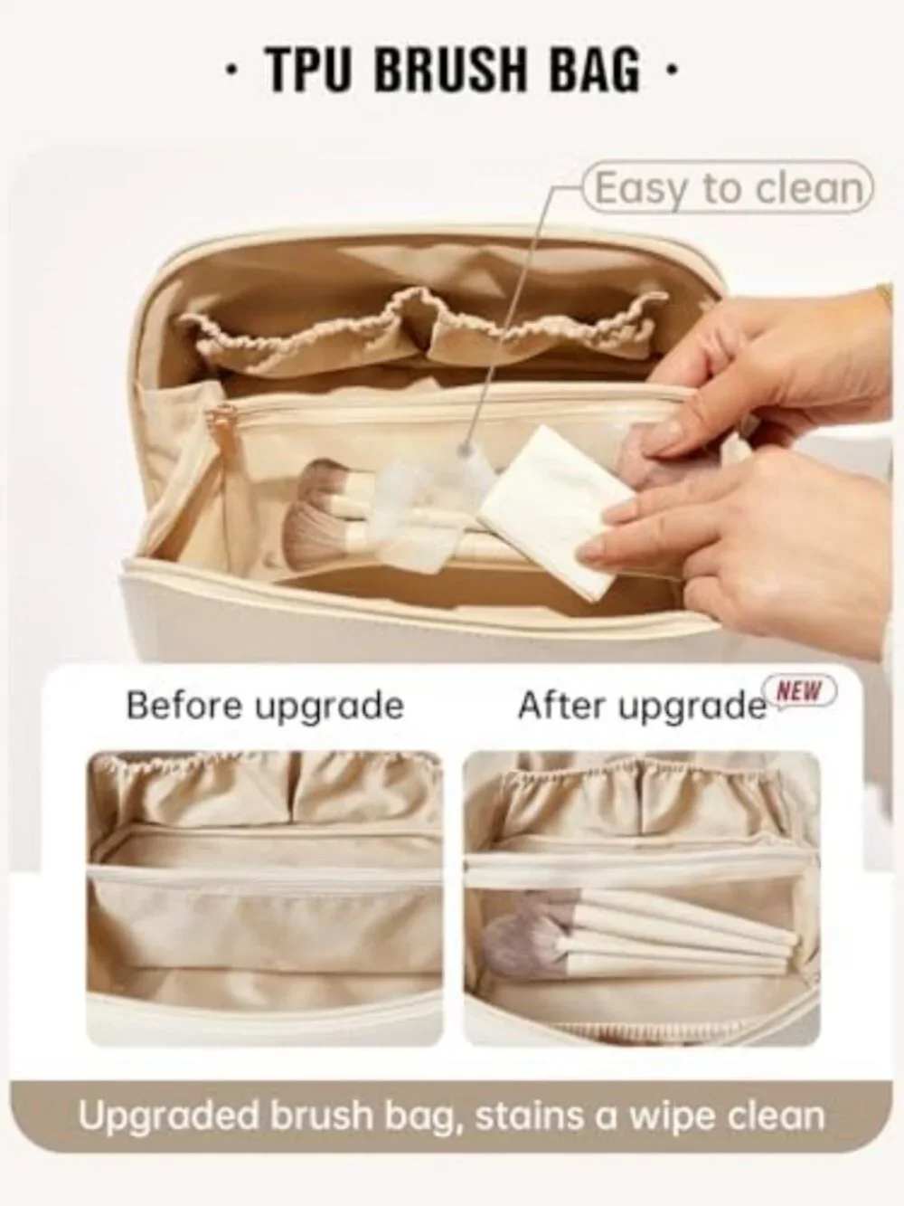 Stylish Medium White PU Leather Travel Makeup Bag for Women - Cosmetic Organizer
